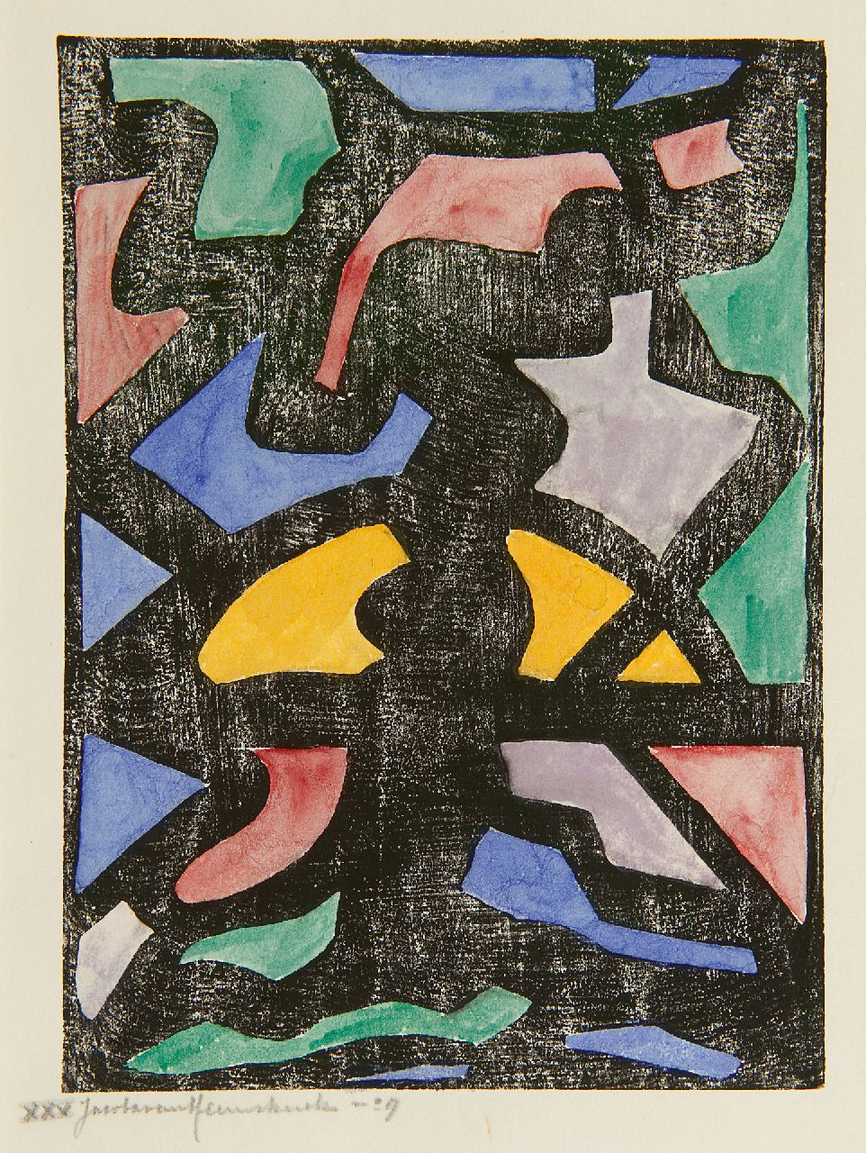 Heemskerck van Beest J.B. van | 'Jacoba' Berendina van Heemskerck van Beest, Komposition XXX Nummer 9 (Baum), Ausgemalter Holzschnitt auf Papier 22,0 x 15,9 cm, Unterzeichnet u.l. in Bleistift und zu datieren um 1920