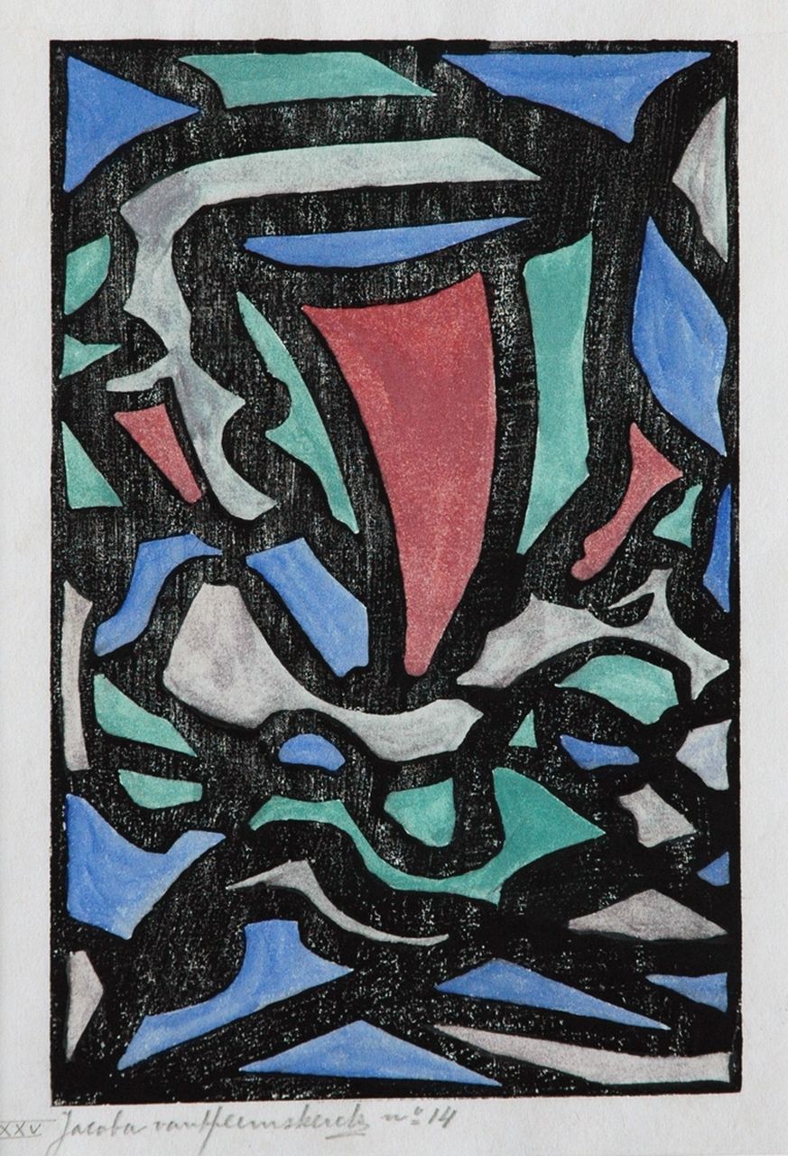 Heemskerck van Beest J.B. van | 'Jacoba' Berendina van Heemskerck van Beest, Composition XXV no. 14, Ausgemalter Holzschnitt auf Papier 24,8 x 16,2 cm, signed l.l. in pencil und painted ca. 1921