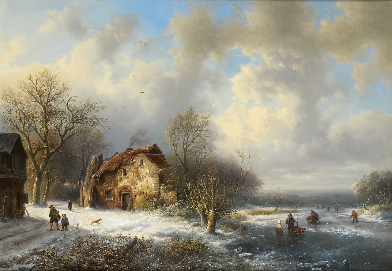 Daiwaille A.J.  | Alexander Joseph Daiwaille, Winter landscape with skaters, Öl auf Leinwand 50,7 x 72,8 cm, signed l.l. und painted circa 1847-1849