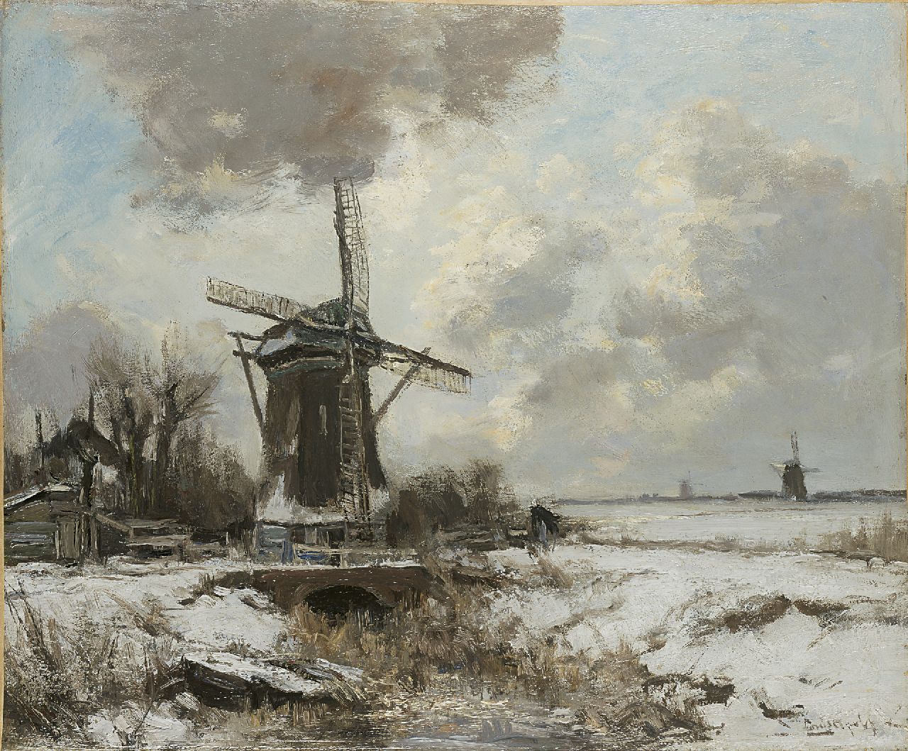 Apol L.F.H.  | Lodewijk Franciscus Hendrik 'Louis' Apol, A winter landscape with a windmill, Öl auf Leinwand 50,0 x 60,3 cm, signed l.r.