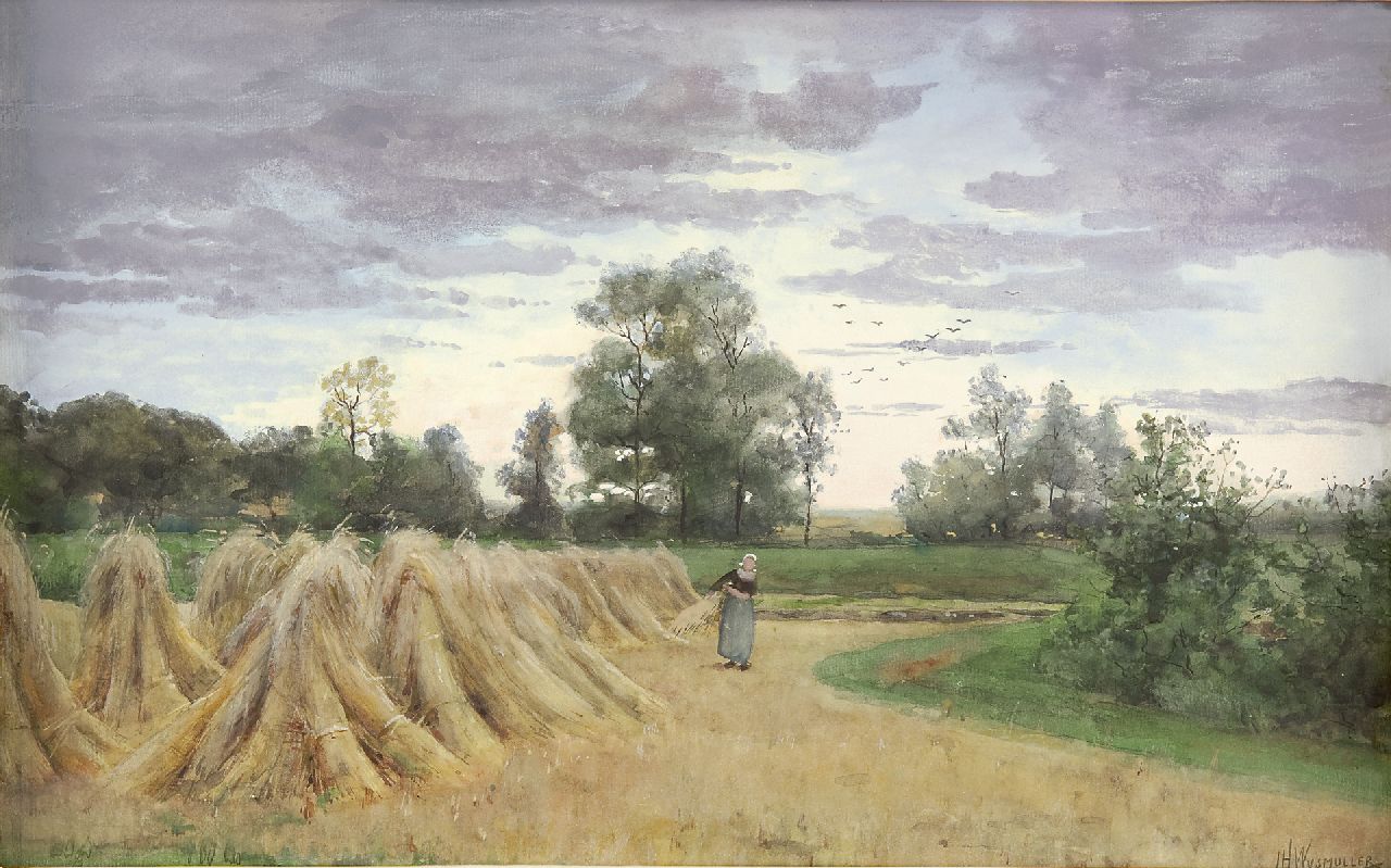 Wijsmuller J.H.  | Jan Hillebrand Wijsmuller, Harvest time, Aquarell auf Papier 28,9 x 45,4 cm, signed l.r.