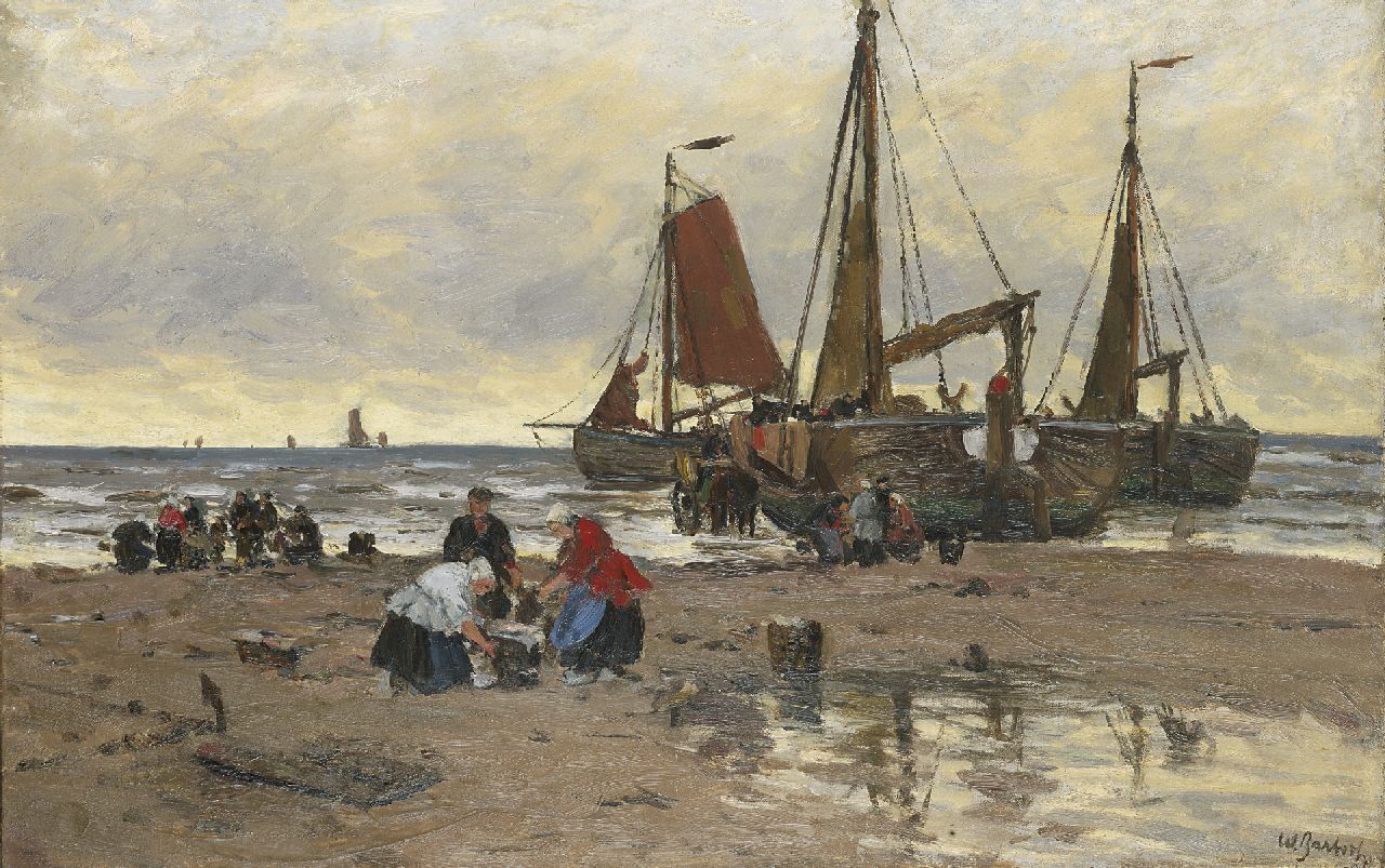 Bartsch W.  | Wilhelm Bartsch, Fisherboats and fishermen on the beach, Katwijk, Öl auf Leinwand 62,5 x 96,0 cm, signed l.r.