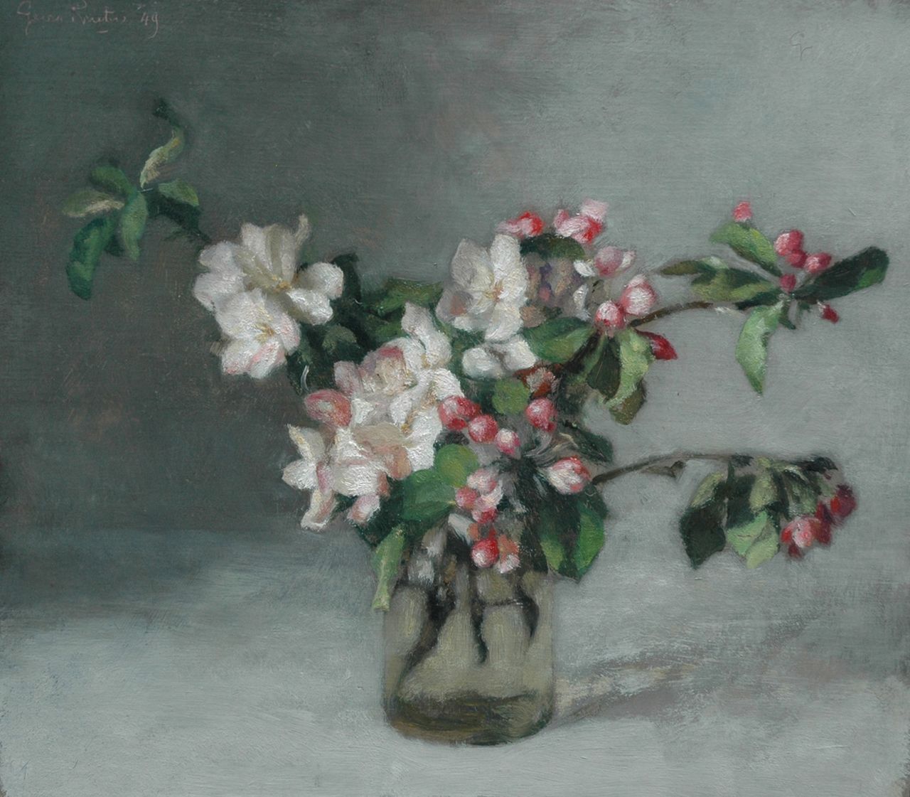Rueter W.C.G.  | Wilhelm Christian 'Georg' Rueter, Flowers in a vase, Öl auf Holz 37,5 x 42,4 cm, signed u.l. und dated '49