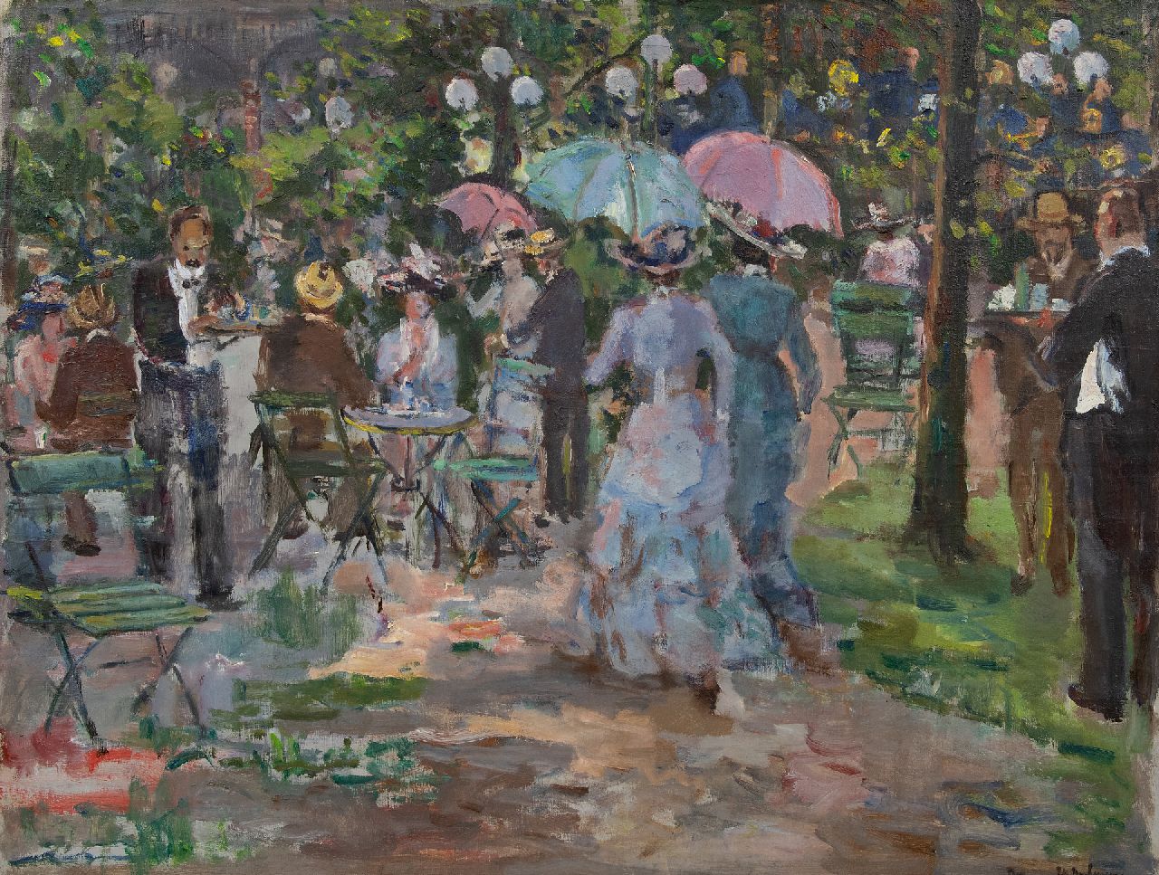 Neuburger E.  | Eliazer 'Elie' Neuburger, A concert in the garden of the Galerij, Amsterdam, 6 March 1910, Öl auf Leinwand 64,9 x 85,0 cm, signed l.r. und pained ca. 1910