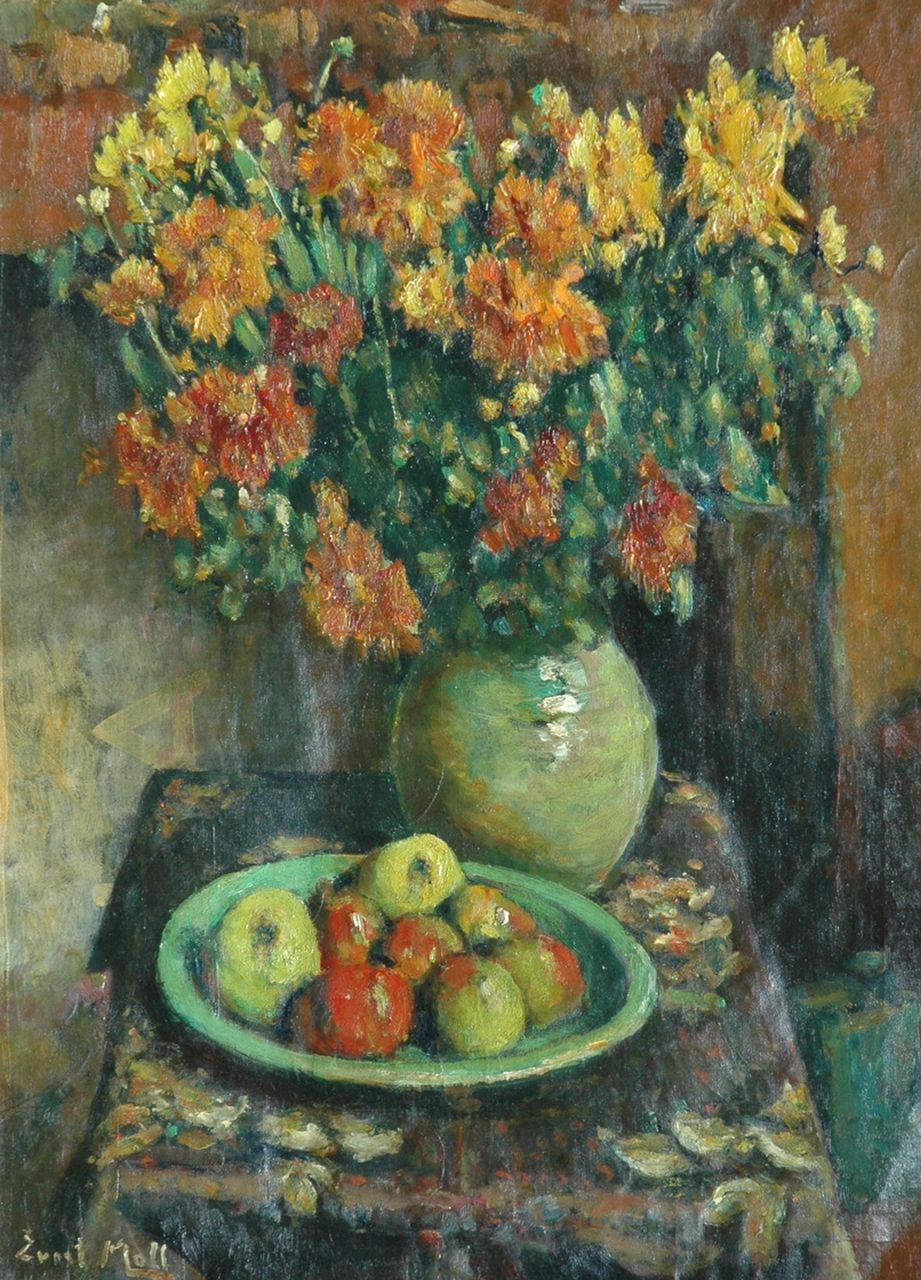 Moll E.  | Evert Moll, Still life with flowers and fruit, Öl auf Leinwand 80,0 x 60,0 cm, signed l.l.