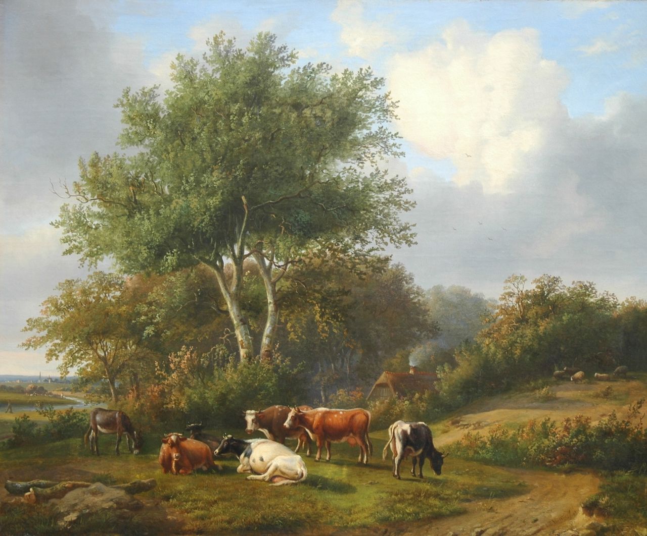 Verwee L.P.  | Louis Pierre Verwee, Grazing cattle, Öl auf Leinwand 63,2 x 77,0 cm, signed l.l. und dated 1843