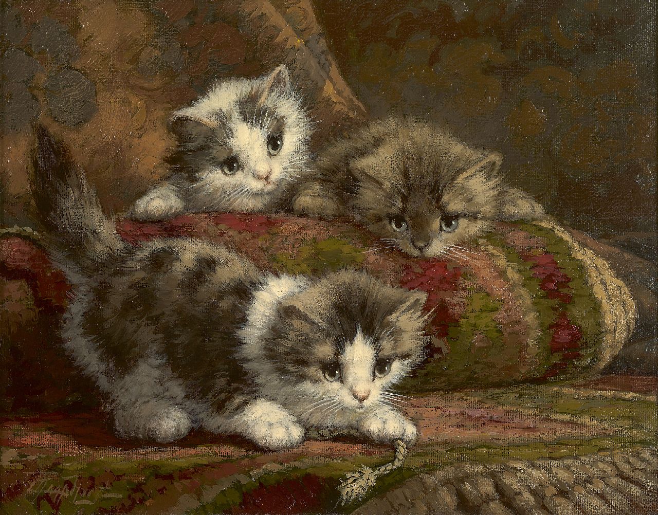 Raaphorst C.  | Cornelis Raaphorst, Three kittens, Öl auf Leinwand 24,2 x 30,3 cm, signed l.l.