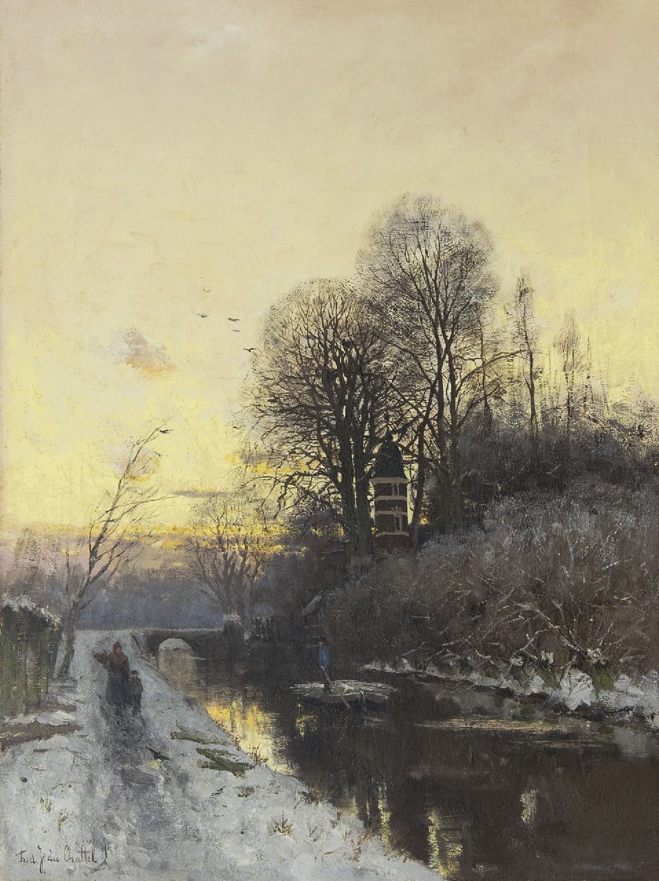 Rossum du Chattel F.J. van | Fredericus Jacobus van Rossum du Chattel | Gemälde zum Verkauf angeboten | Winterlandschaft  bei Huis te Hoorn, Rijswijk, Öl auf Leinwand 60,5 x 45,1 cm, Unterzeichnet l.u. und ohne Rahmen