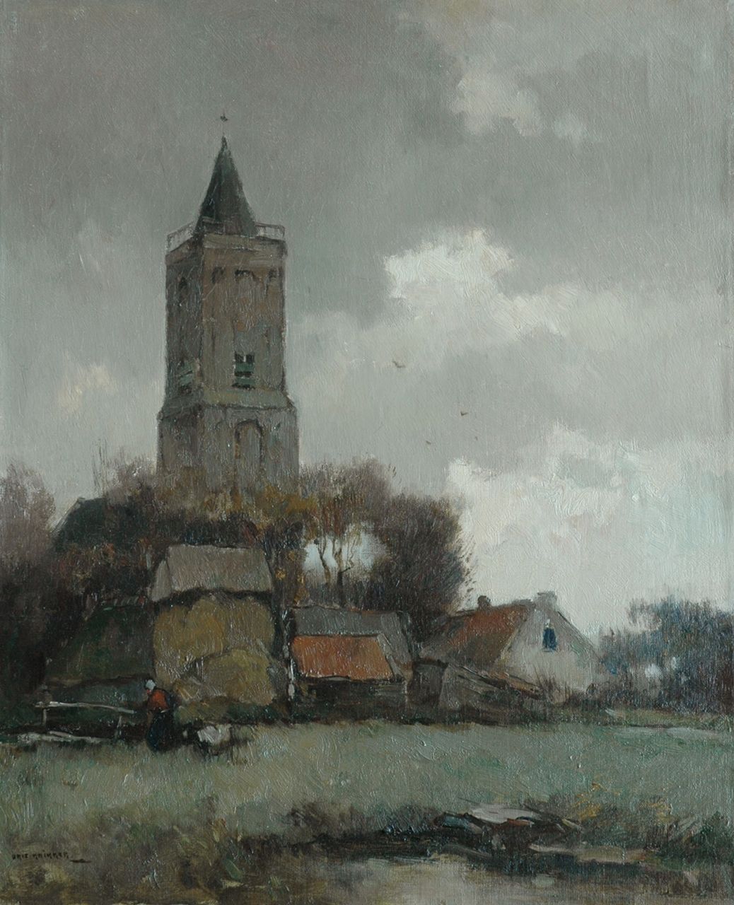 Knikker A.  | Aris Knikker, Dorfansicht mit der Oude Kerk von Soest [ nl.], Öl auf Leinwand 56,8 x 46,1 cm, Unterzeichnet l.u.