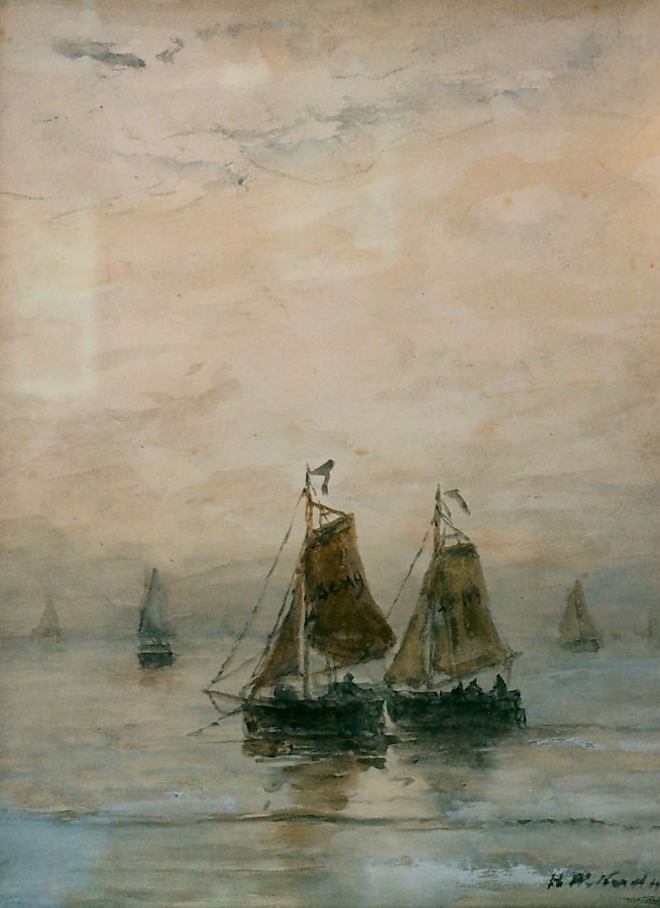 Mesdag H.W.  | Hendrik Willem Mesdag, 'Bomschuiten' anchored in the surf, Aquarell auf Papier 36,5 x 26,5 cm, signed l.r.