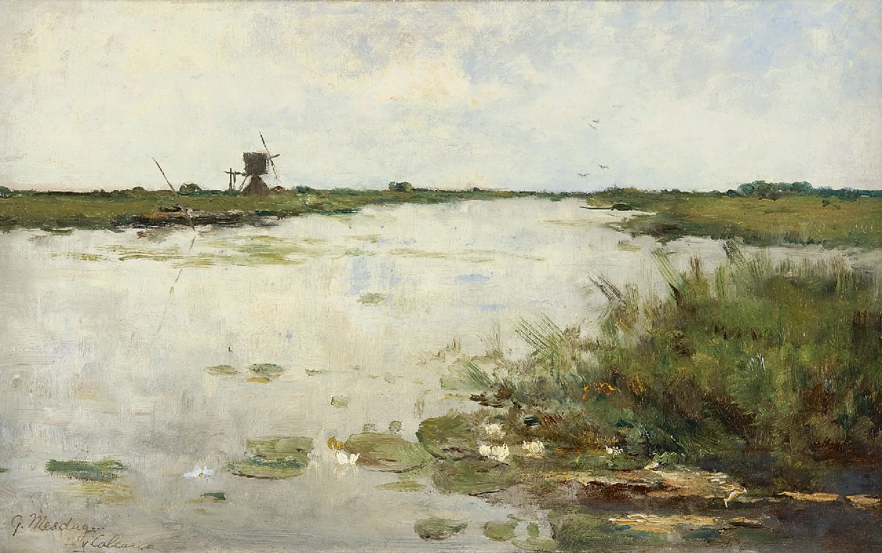 Mesdag-van Calcar G.  | Gesina 'Geesje' Mesdag-van Calcar, Wasser bei Kortenhoef, Öl auf Holz 31,2 x 50,0 cm, Unterzeichnet u.l.