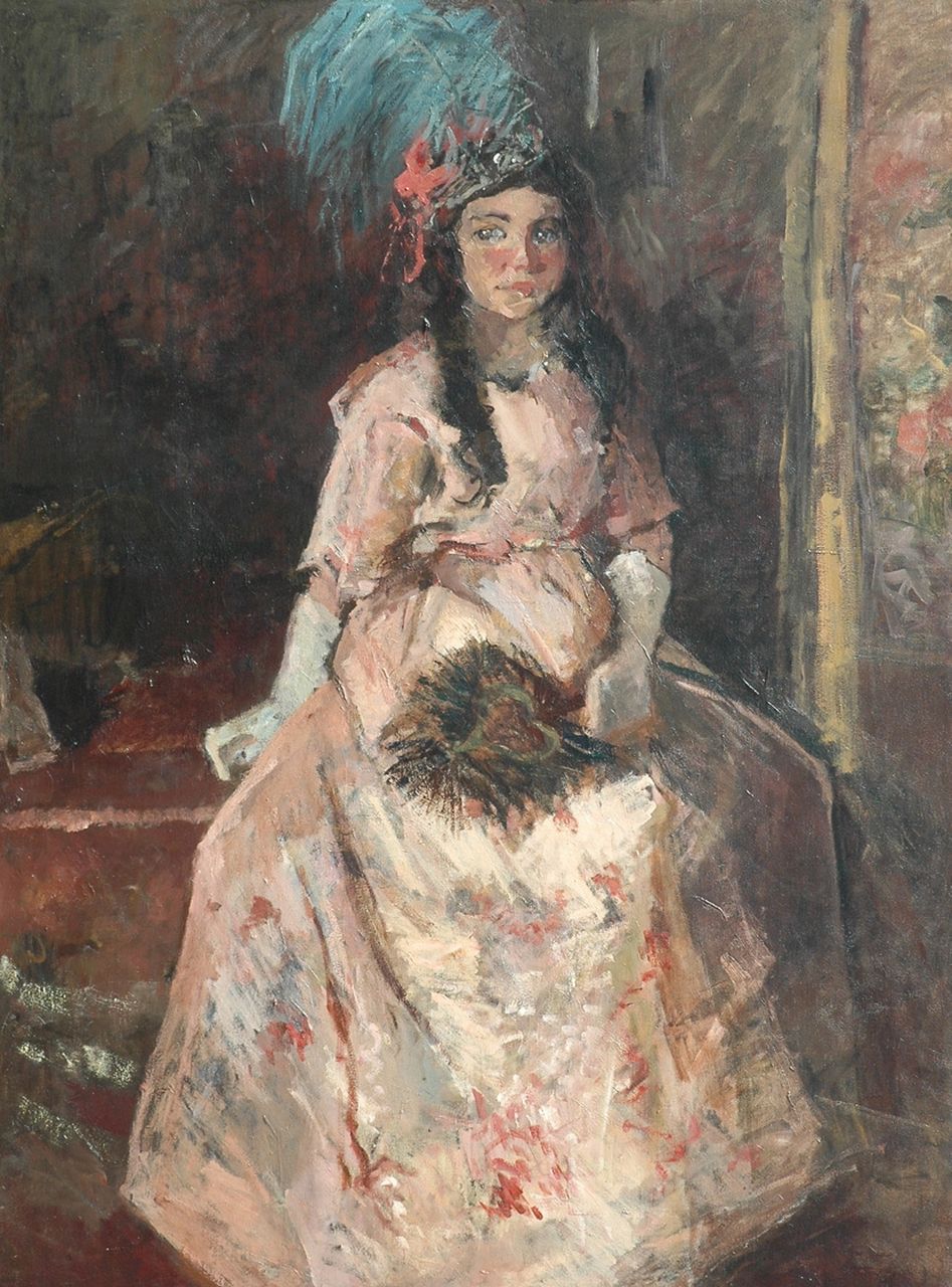 Ritsema J.J.  | Jacoba Johanna 'Coba' Ritsema, Portrait of a seated girl in a ball gown, Öl auf Leinwand 138,0 x 104,1 cm