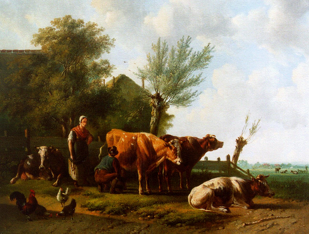 Verhoesen A.  | Albertus Verhoesen, A farmer's wife and cattle in a landscape, Öl auf Leinwand 35,0 x 46,0 cm, signed l.l. und dated 1860