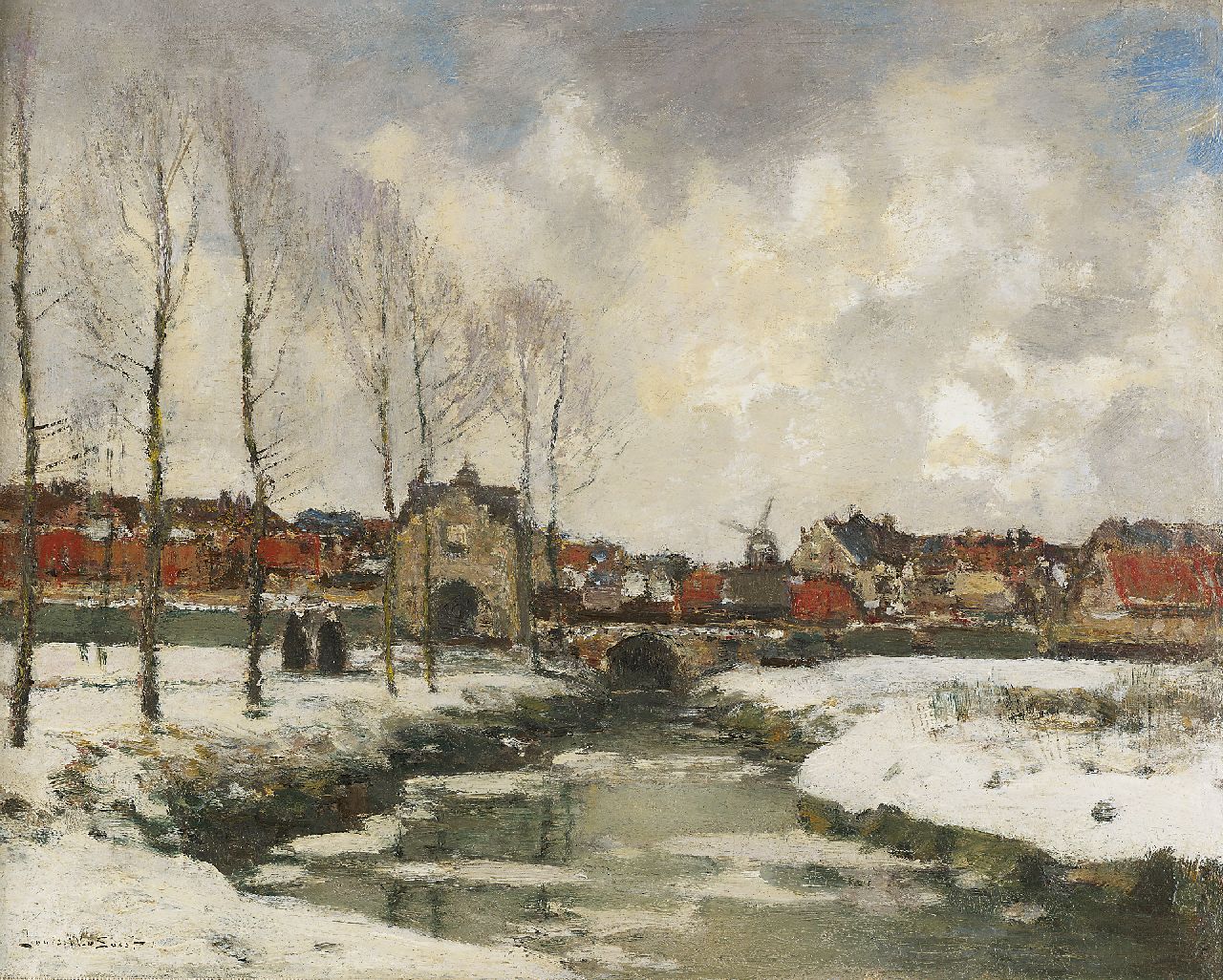 Soest L.W. van | 'Louis' Willem van Soest, Townview in winter, Öl auf Holz 37,4 x 46,3 cm, signed l.l.