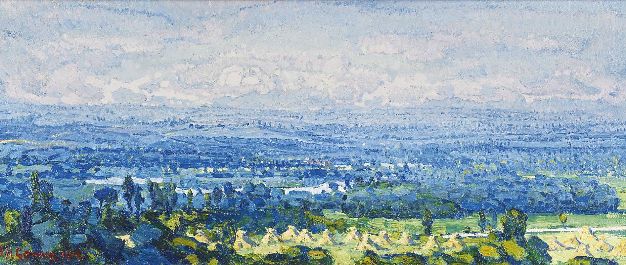 Gouwe A.H.  | Adriaan Herman Gouwe, Limburgische Landschaft mit Getreidegarben, Öl auf Leinwand 24,7 x 58,0 cm, Unterzeichnet l.u. und datiert 1917