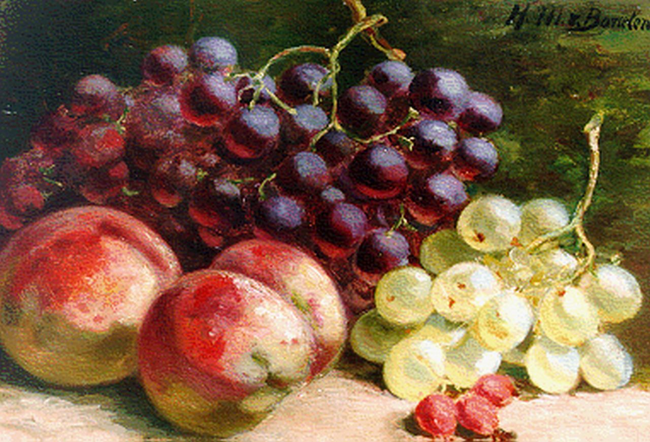 Borselen H.M. van | Helena Maria van Borselen, Fruit still life, Öl auf Holz 21,2 x 30,0 cm, signed u.r.