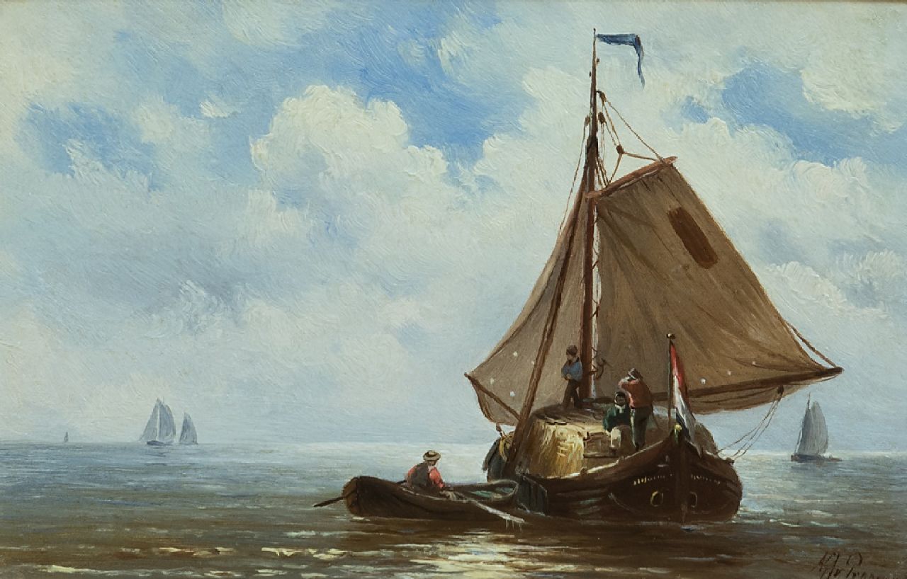 Prooijen A.J. van | Albert Jurardus van Prooijen, Heutjalk auf der Zuidersee, Öl auf Holz 15,4 x 23,5 cm, Unterzeichnet r.u.