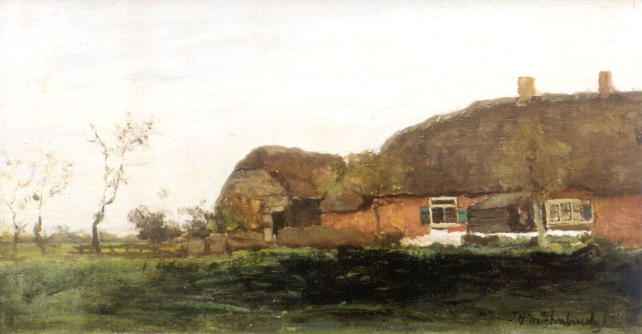 Weissenbruch H.J.  | Hendrik Johannes 'J.H.' Weissenbruch, A farm in a polder landscape, Öl auf Leinwand 19,0 x 34,1 cm, signed l.r.
