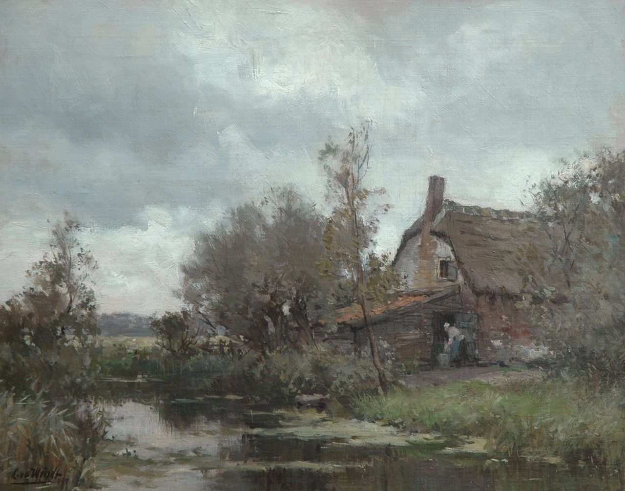 Windt Ch. van der | Christophe 'Chris' van der Windt, Farm along a polder canal, Öl auf Leinwand 41,0 x 50,0 cm, signed l.l.