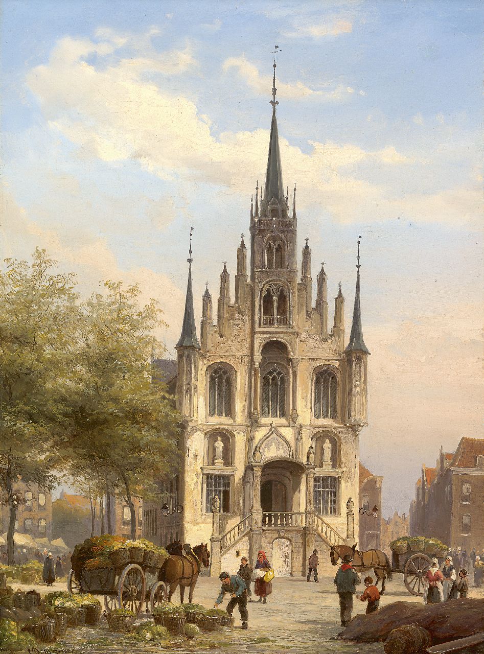 Dommelshuizen C.C.  | Cornelis Christiaan Dommelshuizen, The townhouse of Gouda, Holland, Öl auf Leinwand 38,1 x 28,1 cm, signed l.l. und dated '82