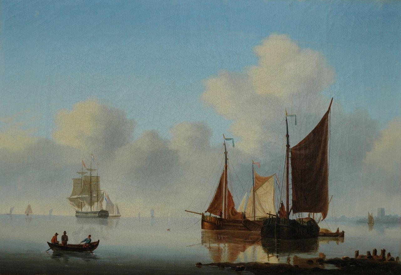 Gruijter jr. W.  | Willem Gruijter jr., Moored sailing boats on a calm estuary, Öl auf Holz 26,8 x 38,6 cm, signed l.r. und dated '40