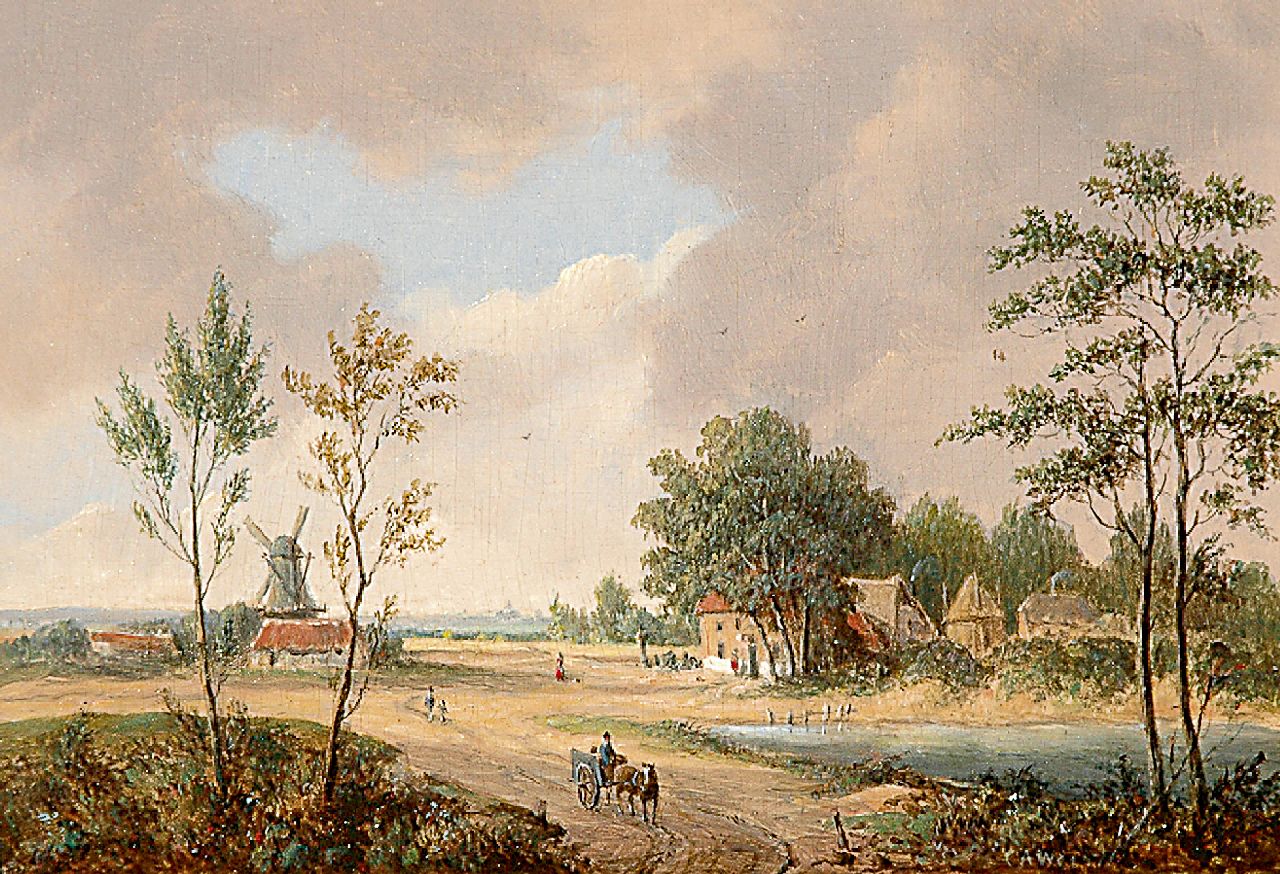 Weerts C.A.  | Coenraad Alexander Weerts, Panoramische Sommerlandschaft, Öl auf Holz 12,5 x 18,5 cm, Unterzeichnet l.u. mit Initialen und datiert 1855 (?)