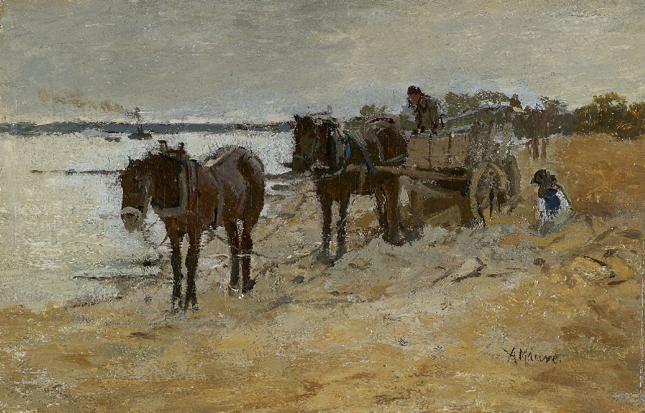 Mauve A.  | Anthonij 'Anton' Mauve, Sand diggers, Öl auf Holz 13,4 x 20,8 cm, signed l.r.