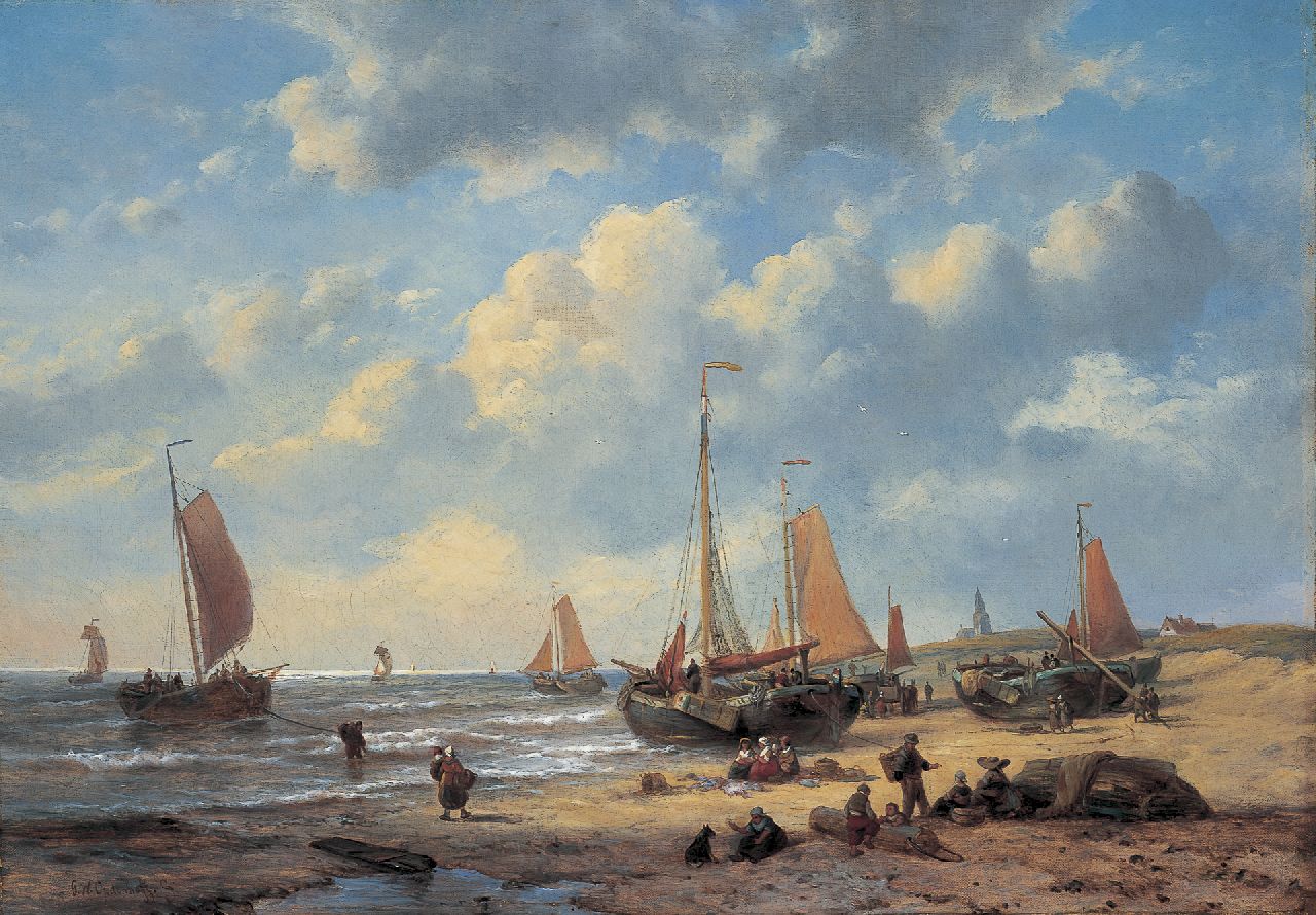 Opdenhoff G.W.  | Witzel 'George Willem' Opdenhoff, Boats on the beach of Scheveningen, Öl auf Leinwand 48,0 x 68,5 cm, signed l.l.
