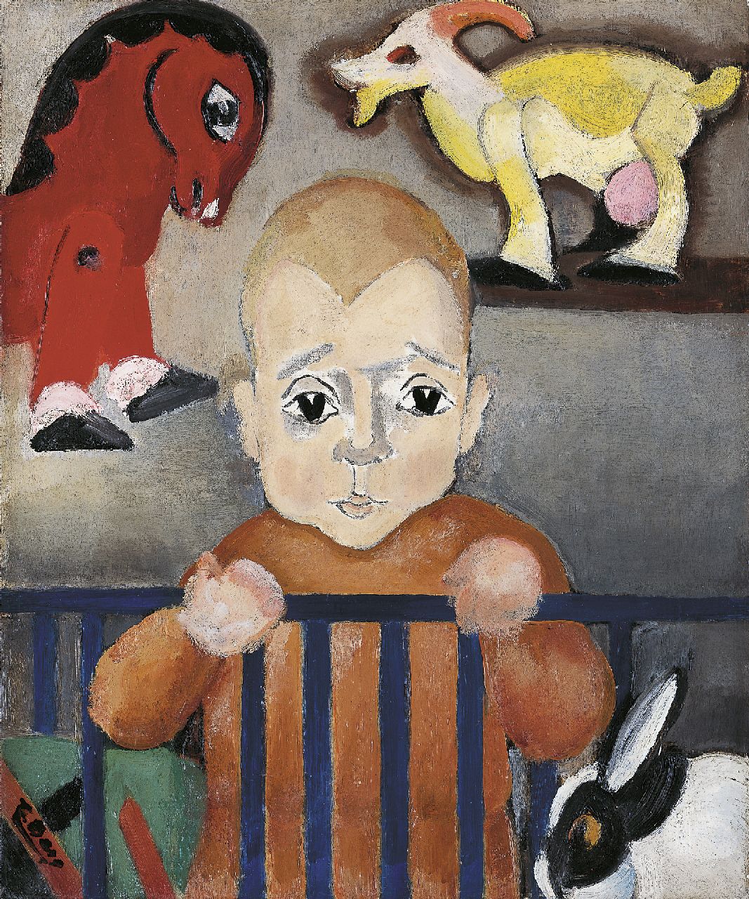 Berg E.  | Else Berg, A young boy with his toy animals, Öl auf Leinwand 46,4 x 38,5 cm, signed l.l. und painted circa 1930