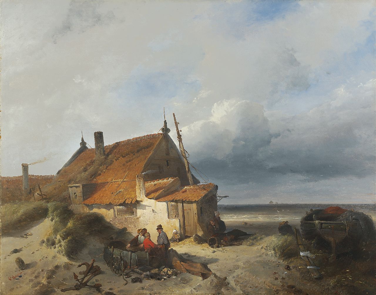 Rochussen Ch.  | Charles Rochussen, Fisherman's cottage in the dunes, Öl auf Holz 48,0 x 60,5 cm, signed l.l. und dated '40