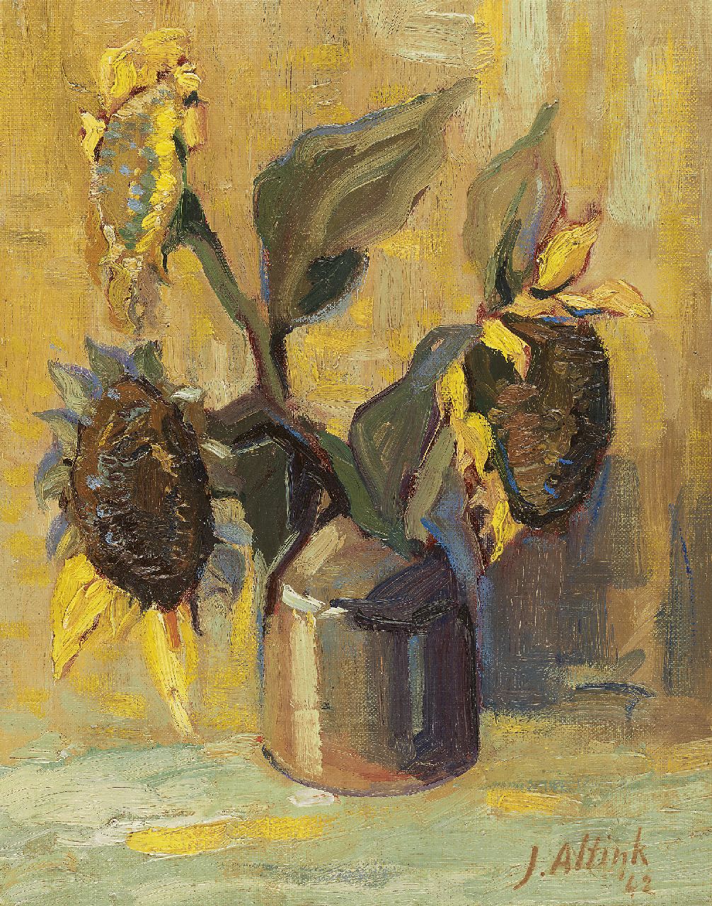 Altink J.  | Jan Altink, Sunflowers, Öl auf Leinwand  auf Holzfaser 38,2 x 30,1 cm, signed l.r. und datiert '42