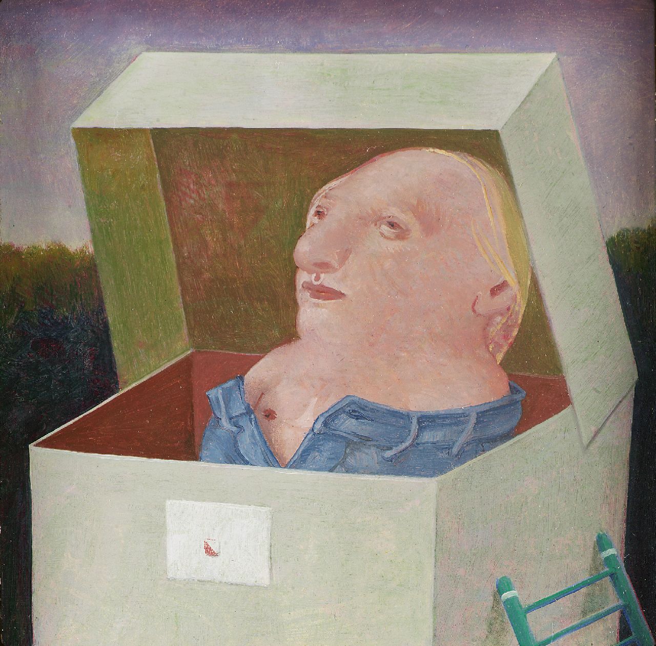 Peter van Poppel | Figure in a box, Öl auf Papier auf Holz, 10,0 x 10,0 cm, signed on the reverse und dated 1972 on the reverse
