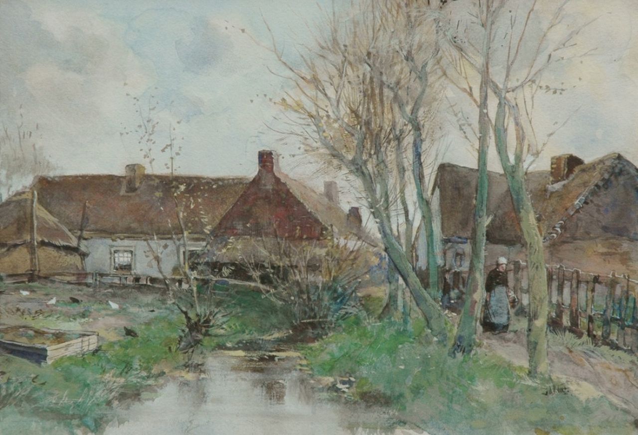 Nat W.H. van der | 'Willem' Hendrik van der Nat, Farmer's cottages, Aquarell auf Papier 29,5 x 42,5 cm, signed l.r.