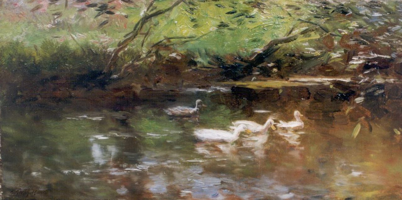 Maris W.  | Willem Maris, Ducks, Öl auf Leinwand 22,0 x 44,0 cm, signed l.l.