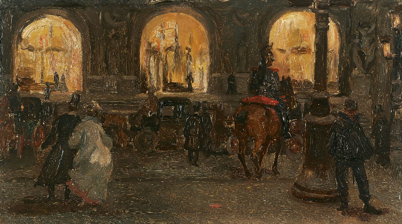Luijt A.M.  | Arie Martinus 'Thies' Luijt, Horse carridges at the Opera in Paris, by night, Öl auf Holz 22,7 x 40,1 cm, signed l.l.