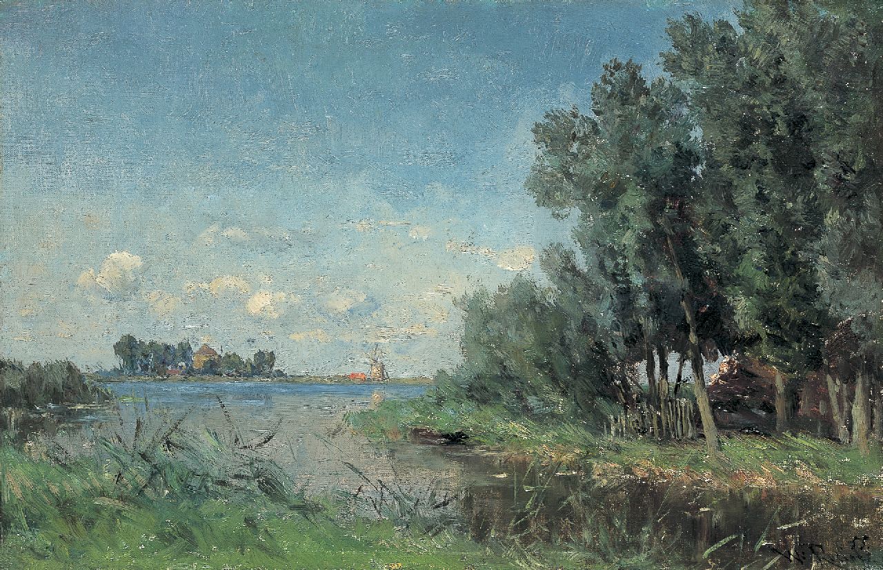 Roelofs W.  | Willem Roelofs, Near the Abcoude lake, Öl auf Leinwand auf Holz 29,0 x 44,7 cm, signed l.r.
