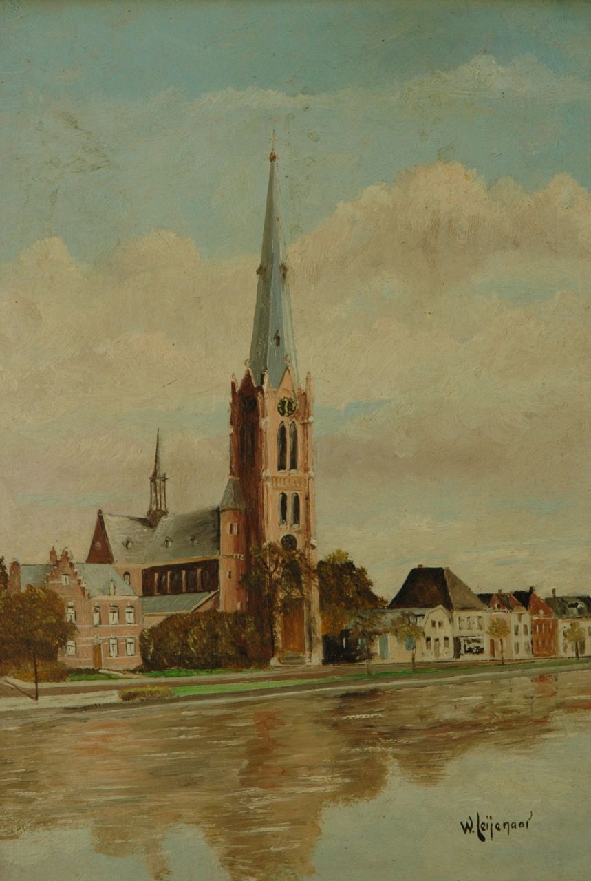 Leijenaar W.  | Leijenaar, Dorfkirche am Wasser, Öl auf Holzfaser 38,5 x 26,5 cm