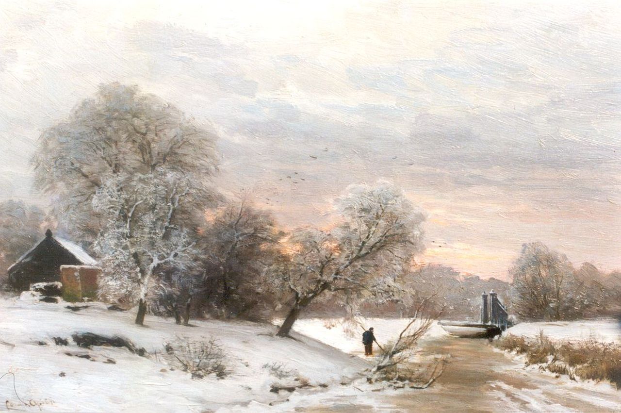 Apol L.F.H.  | Lodewijk Franciscus Hendrik 'Louis' Apol, Early morning in winter, Öl auf Holz 27,6 x 42,0 cm, signed l.l.