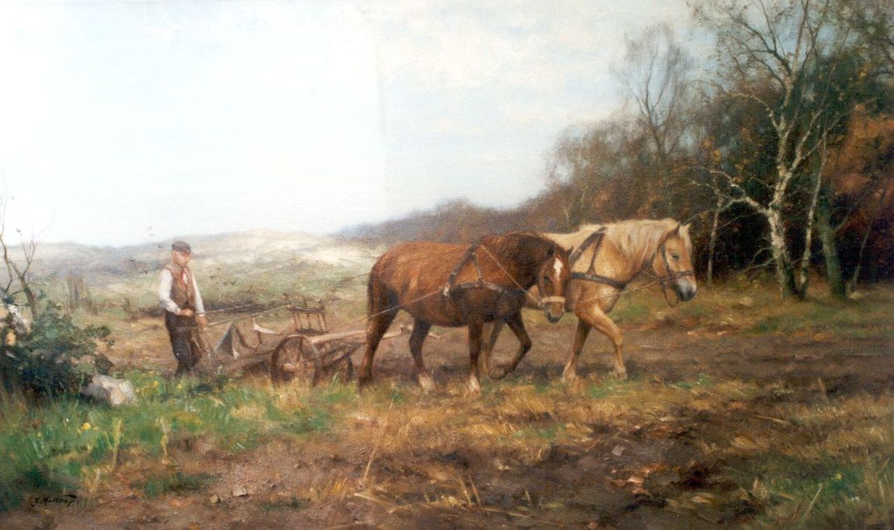 Holtrup J.  | Jan Holtrup, Ploughing the fields, Öl auf Leinwand 60,0 x 100,4 cm, signed l.l.