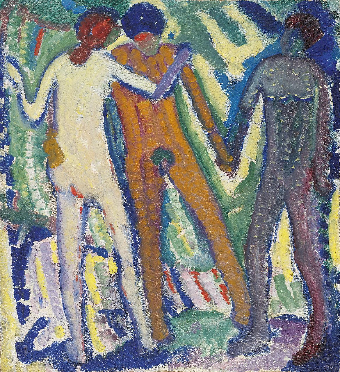 Schwarz S.  | Samuel 'Mommie' Schwarz, Three figures, Öl auf Leinwand 42,2 x 37,5 cm, painted circa 1912-1913