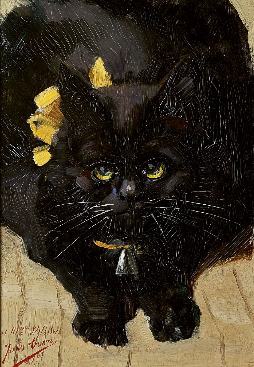 Cran J.  | Jules Cran, Porträt einer Katze, Öl auf Holz 27,1 x 18,8 cm, Unterzeichnet l.u. und datiert 1901
