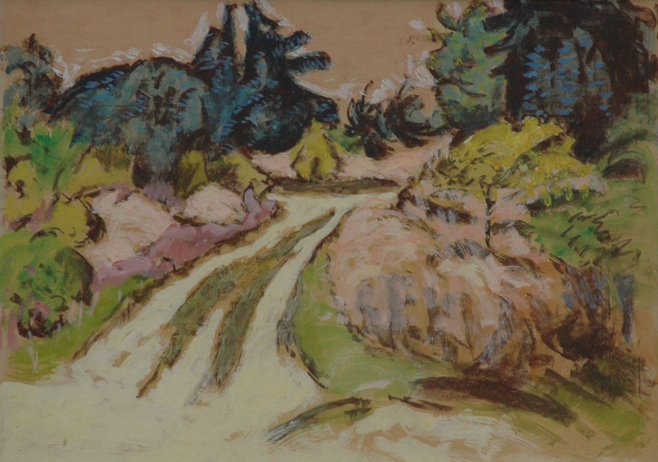 Altink J.  | Jan Altink, Forest path, Kreide und Gouache auf Papier 50,4 x 70,0 cm