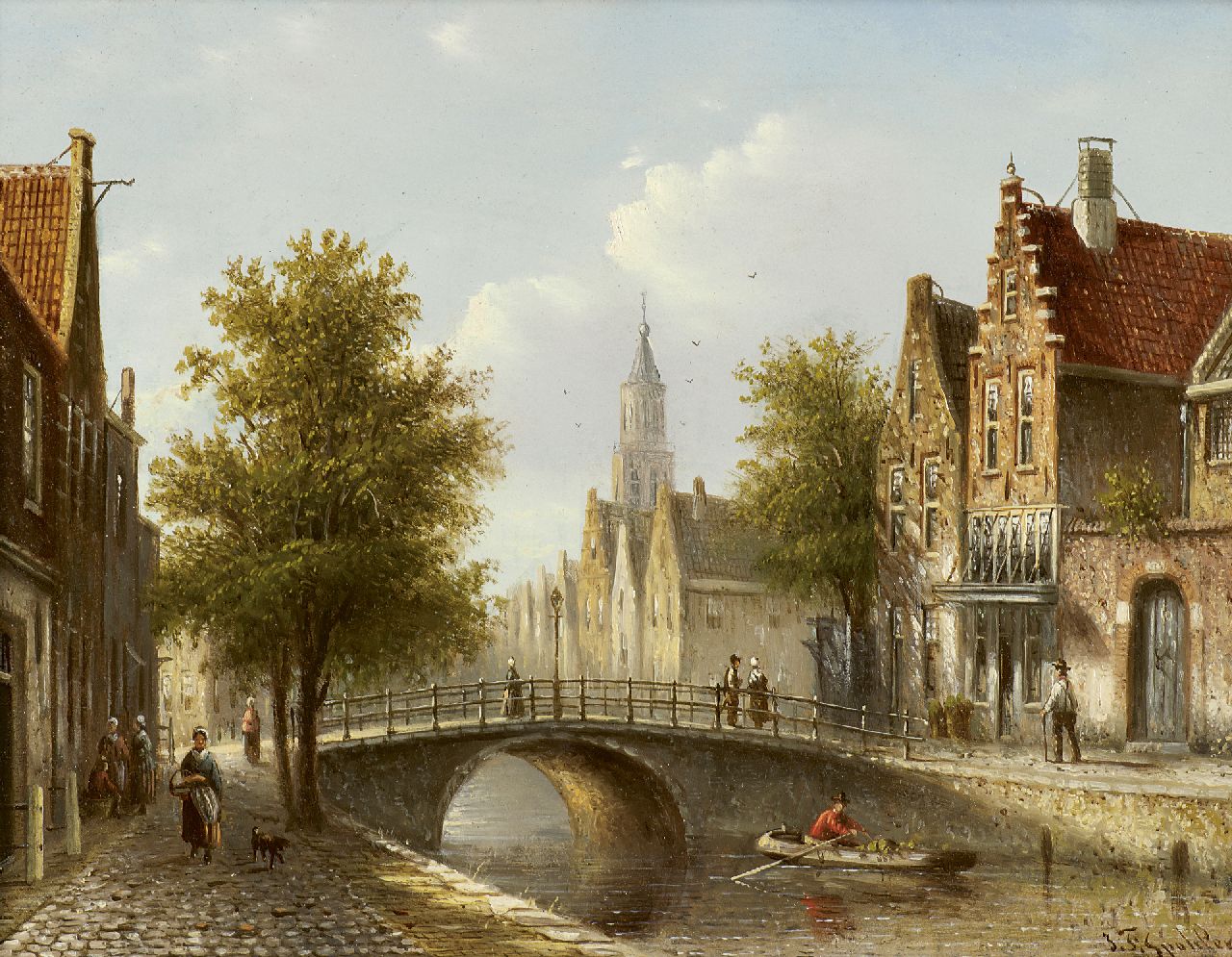 Spohler J.F.  | Johannes Franciscus Spohler, A city view in summer, Öl auf Holz 15,9 x 20,5 cm, signed l.r.