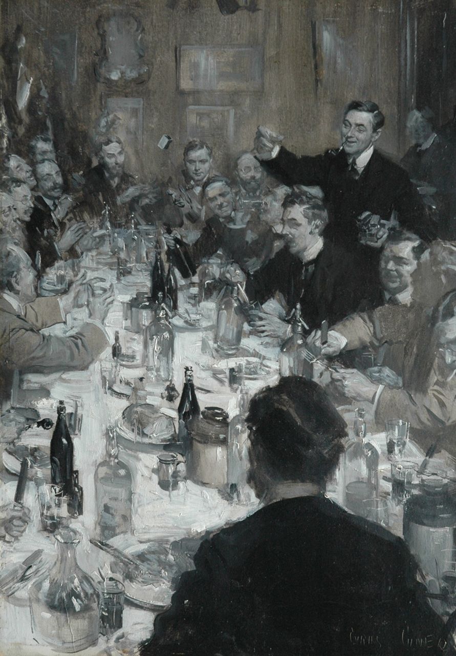 Cyrus Cincinnatto Cuneo | Giving out the matches; Friday night supper, Öl auf Malereifaser, 38,6 x 28,3 cm, signed l.r.