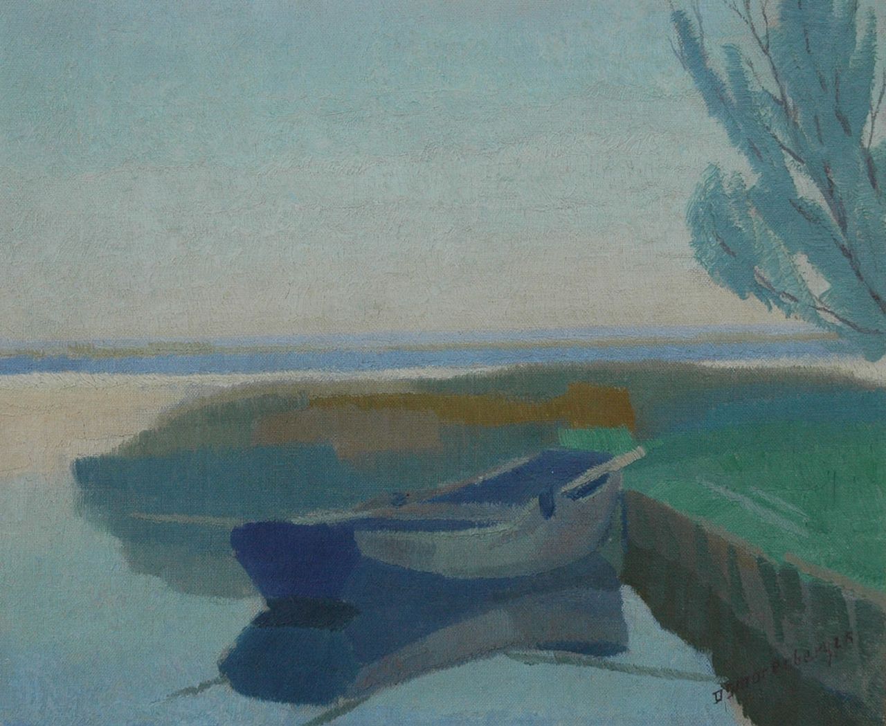 Smorenberg D.  | Dirk Smorenberg, Moored flatboat, Öl auf Leinwand 25,5 x 30,6 cm, signed l.r. und painted '25