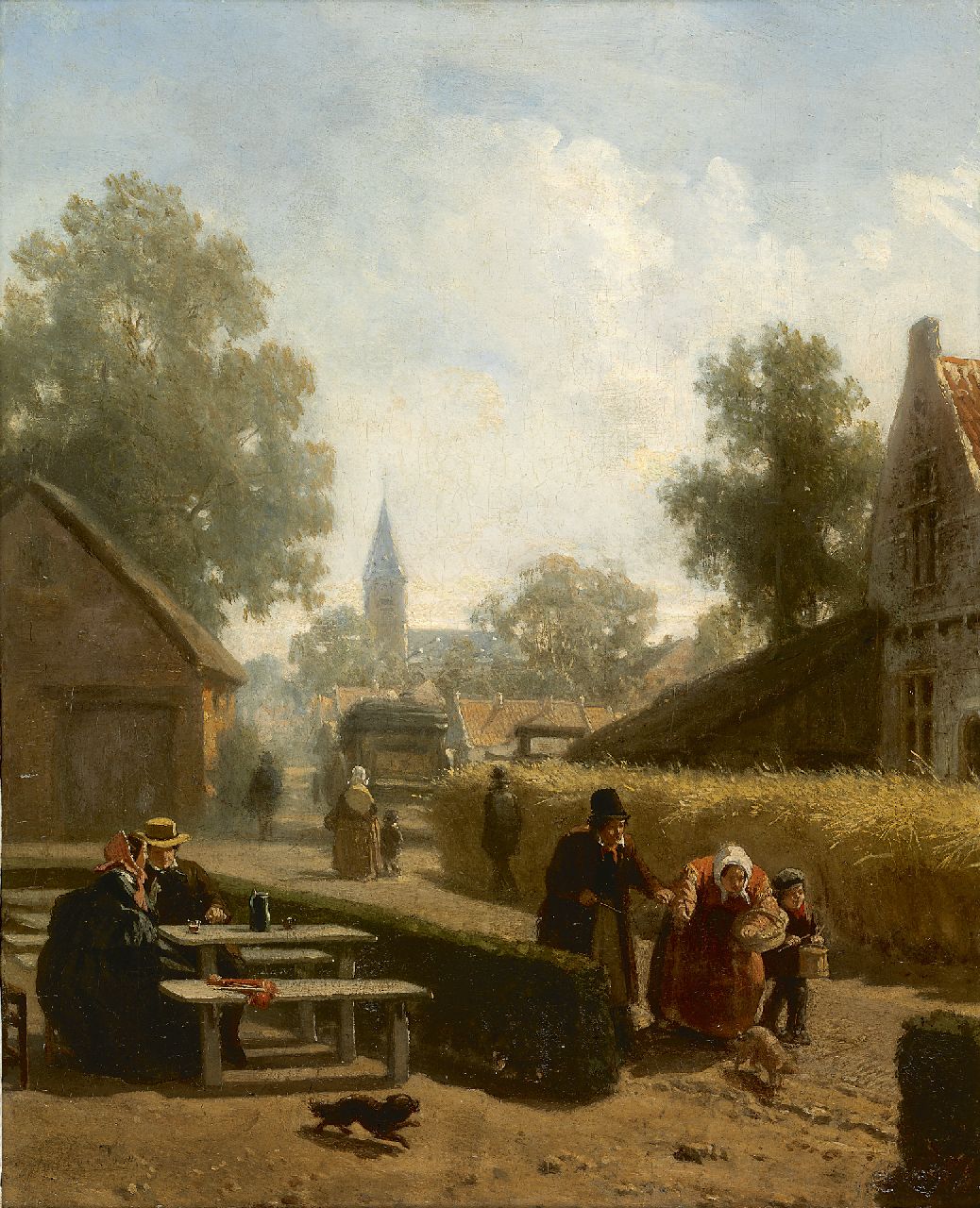 Hoevenaar sr. C.W.  | Cornelis Willem Hoevenaar sr., Village scene, Öl auf Holz 34,8 x 28,5 cm, signed l.l. (vague)