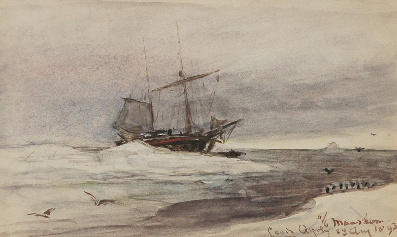 Apol L.F.H.  | Lodewijk Franciscus Hendrik 'Louis' Apol, On board of the Maasdam, Aquarell auf Papier 11,5 x 19,0 cm, signed l.r. und dated 23 Aug. 1893