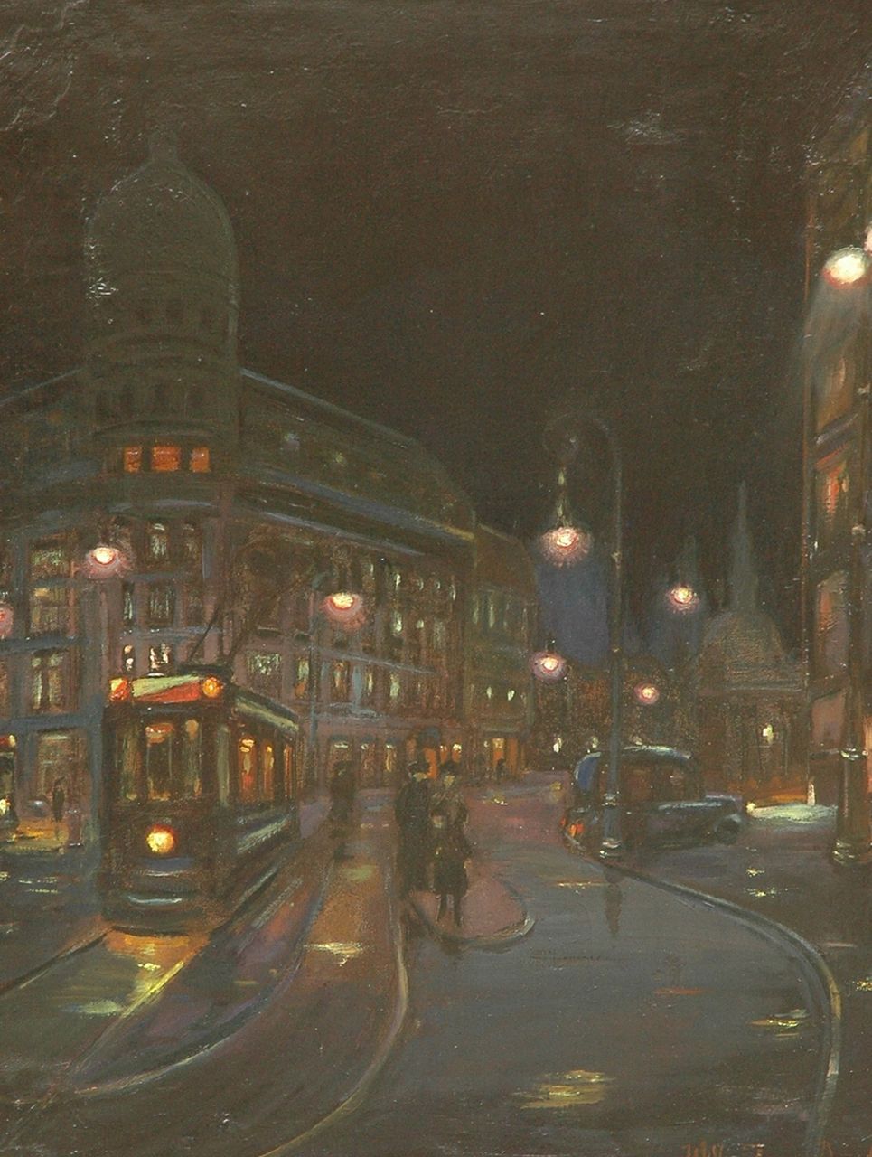 Janzen W.  | Willem Janzen, The Leidseplein, Amsterdam by night, Öl auf Leinwand 69,2 x 54,5 cm, signed l.r. und painted Apr. 1917