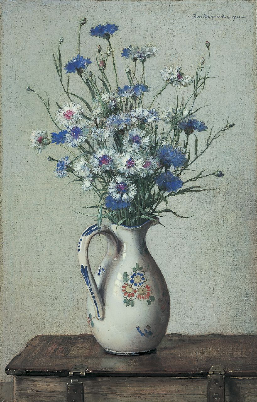 Bogaerts J.J.M.  | Johannes Jacobus Maria 'Jan' Bogaerts, Cornflowers in a stoneware vase, Öl auf Leinwand 55,0 x 35,4 cm, signed u.r. und dated 1921