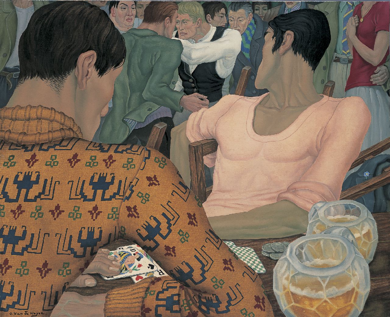 Weyer O. van de | Omer van de Weyer, The fight, Öl auf Leinwand 65,0 x 79,8 cm, signed l.l. and reverse with monogram und dated 1930 reverse